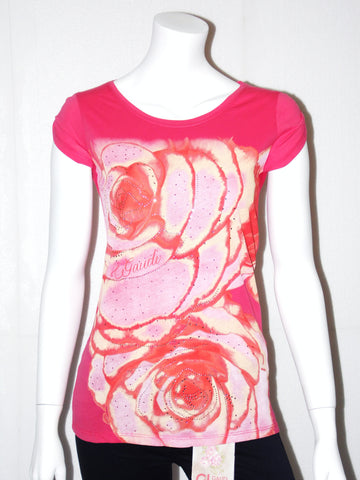 T-shirt Gaudi con stampa fantasia rosa tempestata di paillettes