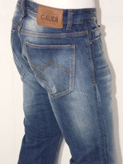 Jeans Uomo Gaudi 5 tasche Denim Stone Washed con orlo in contrasto a righe