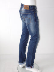 Jeans Uomo Gaudi 5 tasche Denim Stone Washed con orlo in contrasto a righe