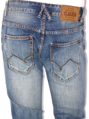 Jeans Uomo Gaudi 5 Tasche Denim Stone Washed con strappi Fit Slim