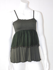 Top donna Fiori Chiari modello nido d'ape con balze e spalline