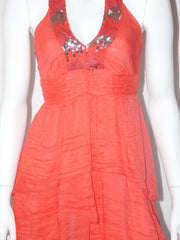 Vestito Donna MissMiss scollatura America con paillettes allacciato sul collo  e balze