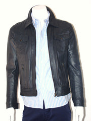 Giubbotto in pelle nappa OverPell con colletto zip e tasche sul davanti