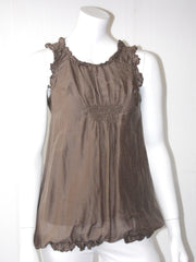 Top Donna Fiori Chiari scollato America con pences e arricciature sui bordi