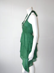 Vestito Donna MissMiss scollatura America con paillettes allacciato sul collo  e balze