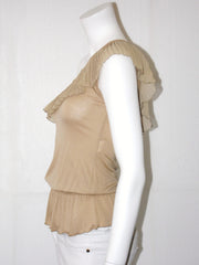 Top Donna KoraKor monospalla con rouge e balza in vita