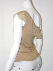 Top Donna KoraKor monospalla con rouge e balza in vita