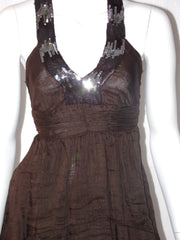 Vestito Donna MissMiss scollatura America con paillettes allacciato sul collo  e balze