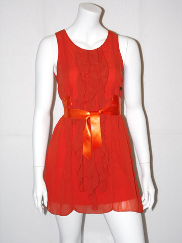 Vestito donna Guarapo smanicato con voulan sul davanti e cinturina in raso