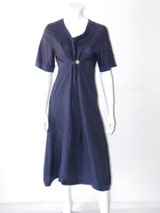 Vestito Donna Abitificio Maxi Lungo con bottone e grande pences sul davanti collo a v