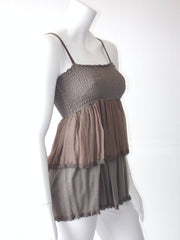 Top donna Fiori Chiari modello nido d'ape con balze e spalline