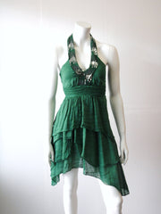 Vestito Donna MissMiss scollatura America con paillettes allacciato sul collo  e balze