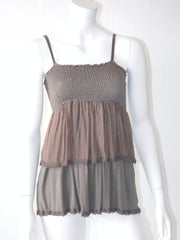 Top donna Fiori Chiari modello nido d'ape con balze e spalline
