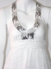 Vestito Donna MissMiss scollatura America con paillettes allacciato sul collo  e balze