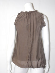 Top Donna Fiori Chiari scollato America con pences e arricciature sui bordi