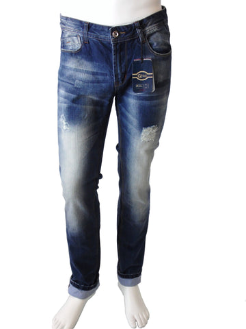 Jeans Uomo Gaudi 5 tasche Denim Stone Washed con orlo in contrasto a righe