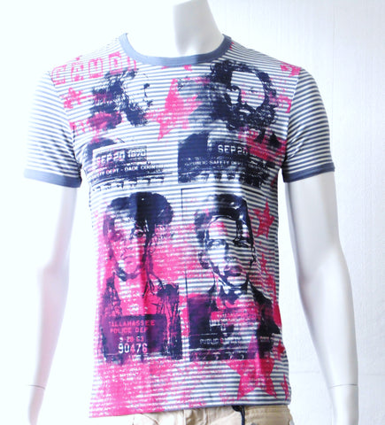 GAUDI T-shirt righe blu con stampe