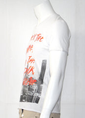 GAUDI T-shirt bianca con stampe e scritte in contrasto