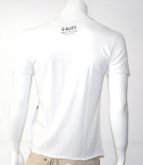 GAUDI T-shirt bianca con stampe e scritte in contrasto