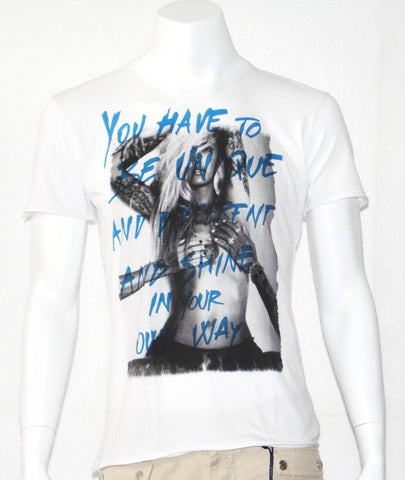 GAUDI T-shirt bianca con stampe e scritte blu