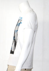 GAUDI T-shirt bianca con stampe e scritte blu