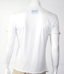 GAUDI T-shirt bianca con stampe e scritte blu